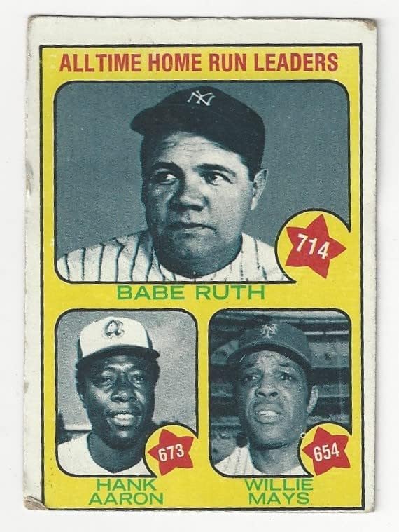 Babe Ruth, Hank Aaron & Willie Mays All Home Run Leaders Collectible Baseball Card - 1973 Topps Baseball Card #1 (Yankees, Braves & Giants)