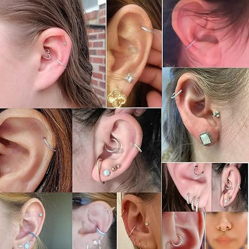 Miniatura 6 de Yaoyaoyors 14G16G18G20G Acero inoxidable SingleDouble Hoop Piercing Anillo de nariz con bisagras, aretes de septum, ópalo joyería de caracola,