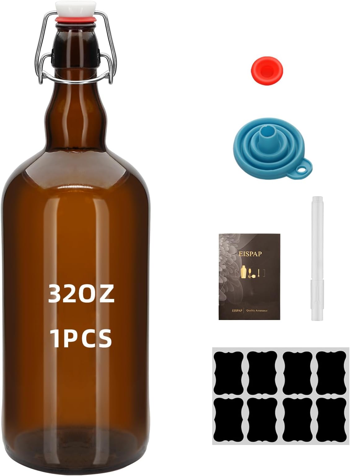 1PC Swing Top Beer Bottles with Easy Flip Top 32 Oz Amber Glass Bottle Set with Airtight Cap for Kombucha, Carbonated Drinks, Brewing, and Fermenting