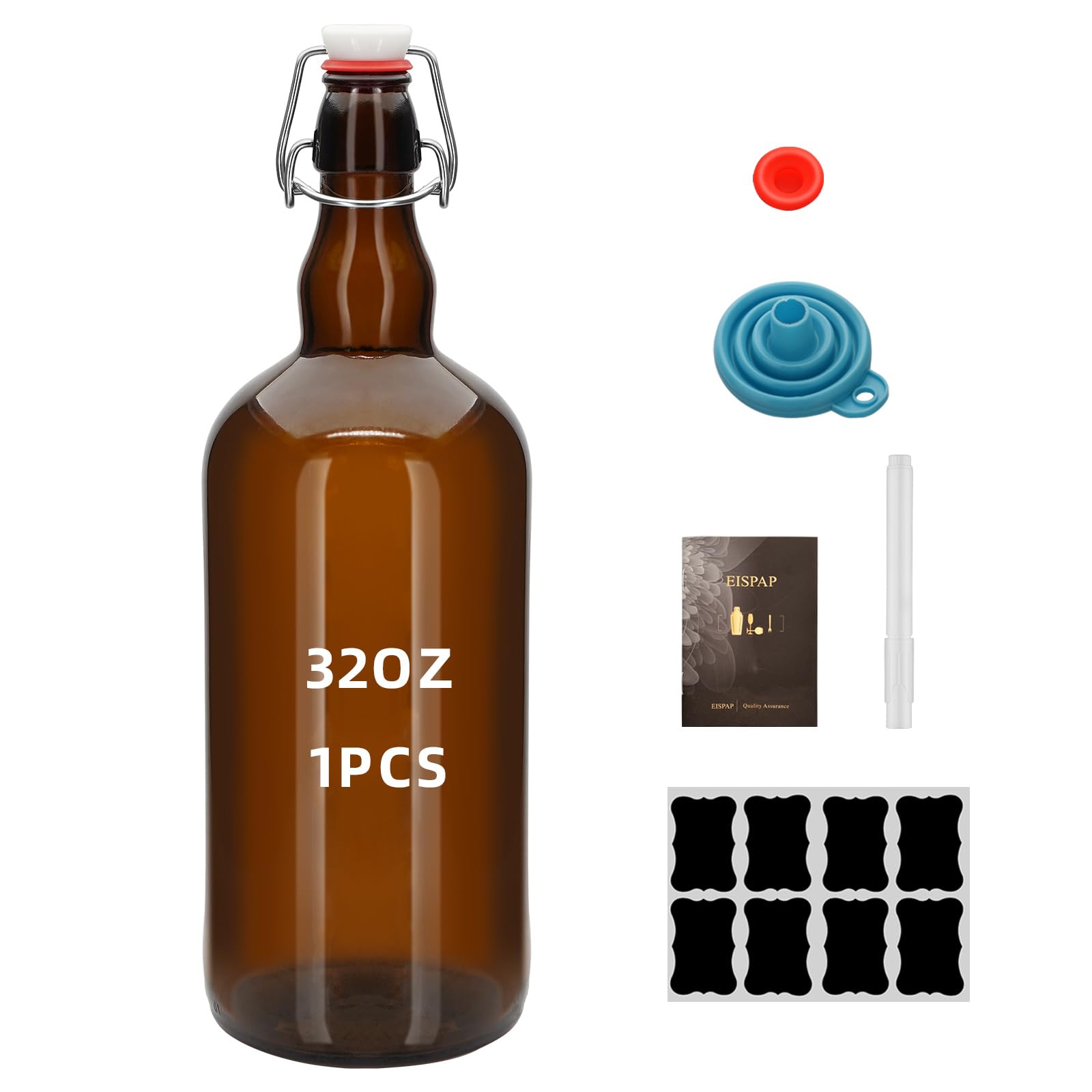 1PC Swing Top Beer Bottles with Easy Flip Top 32 Oz Amber Glass Bottle Set with Airtight Cap for Kombucha, Carbonated Drinks, Brewing, and Fermenting
