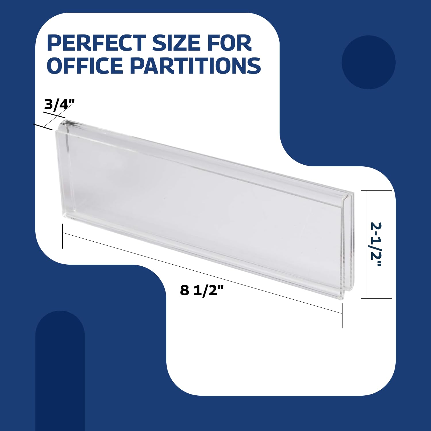 Plastic Products Mfg - Soporte de placa de identificación de acrílico de 8.5 x 2.5 pulgadas para pared de vidrio de 3/4 pulgadas, soporte transparente de doble cara para placa de identificación de