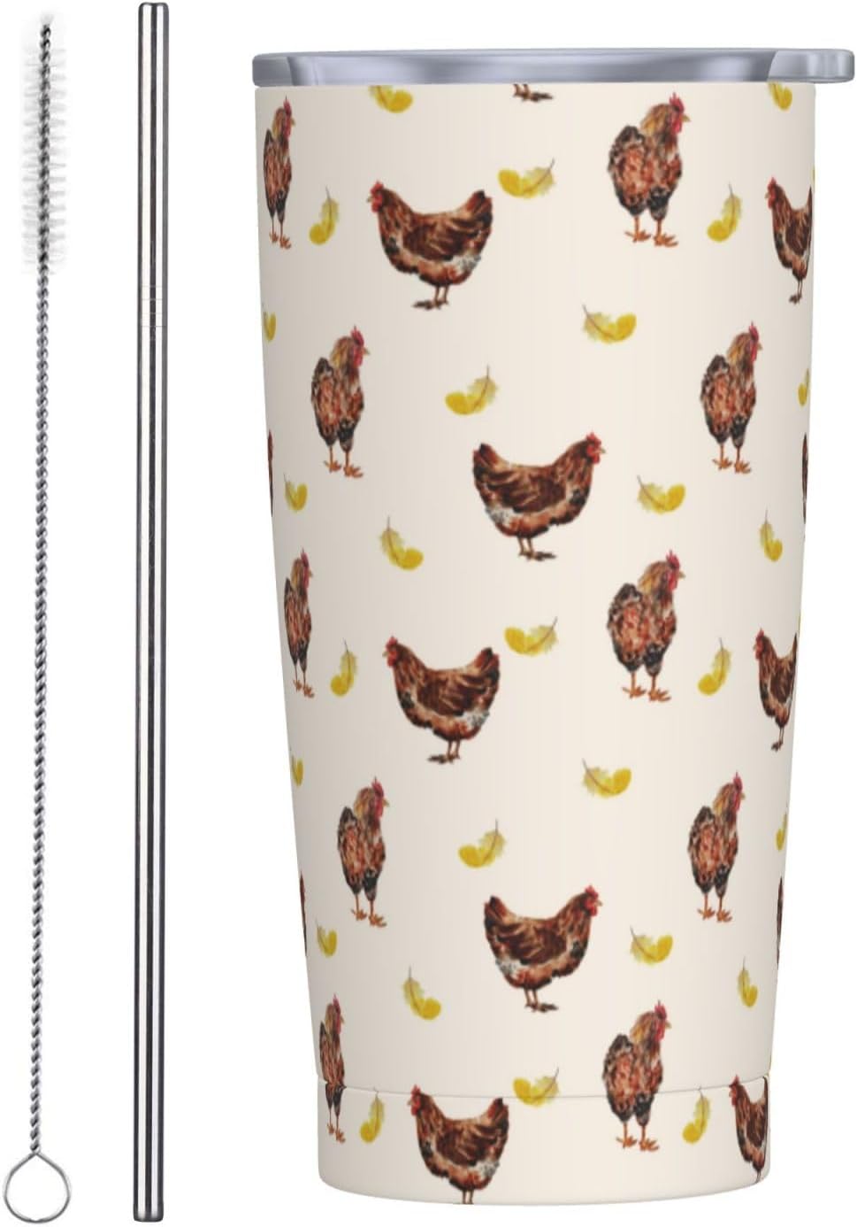 Chicken Tumbler,Chickens Yellow Feathers 20oz Stainless Steel Insulated Travel Tumblers,Travel Coffee Mug with Lid and Straw Water Bottle Drink Tumbler Cups Gifts for Women Men Lovers