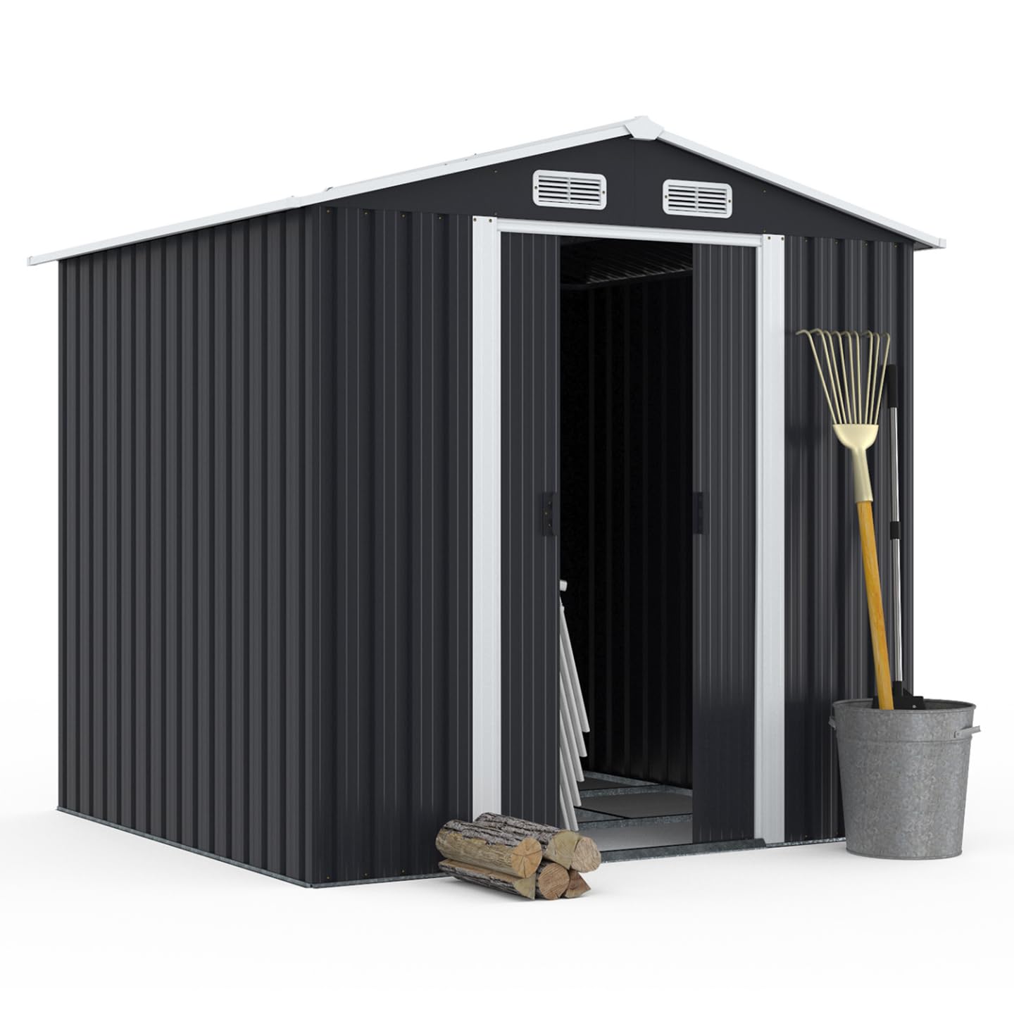 IDMarket - Abri de Jardin 3,​7M² Gris en Acier galvanisé avec Base