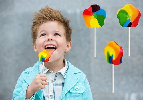Miniatura 4 de Flower Rainbow Swirl - Paleta extra grande, sabor a fruta mixta, envuelta individualmente, ventosa de 3 pulgadas (paquete de 12)