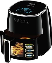 INALSA Air Fryer for Home 5.5 L Ceramic‑Coated 1600 W|Digital Touch Panel, 8 Presets|Food‑Grade Non‑Toxic Ceramic Basket|Air Fryer without Teflon Coating|Visible Window(Tasty Fry CDW 5.5)