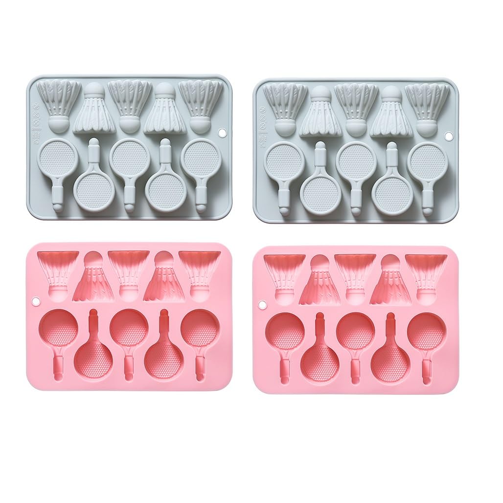2 Moules Silicone Forme Raquette Badminton Et Volant - Pour Chocolat, Glaçons, Savon, Cupcakes - Rose Et Gris