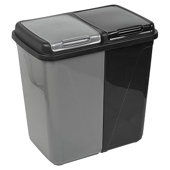 URBNLIVING 90L Double Kitchen Recycling Laundry Duo Bin Garbage Under Cabinet Trash Can 90L Black & Grey