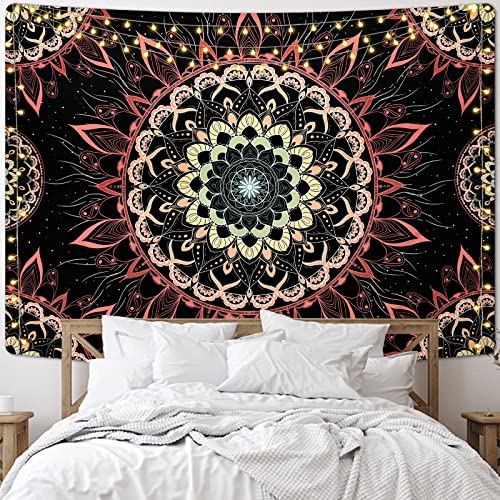 Yugarlibi Mandala Wandbehang Wandteppich Indisch Böhmisch Hippie Wandtuch Wand Deokration Rosa Lotos Tapisserie Ästhetisch für Zimmer Wohnheim Schlafazimmer, 150x130cm