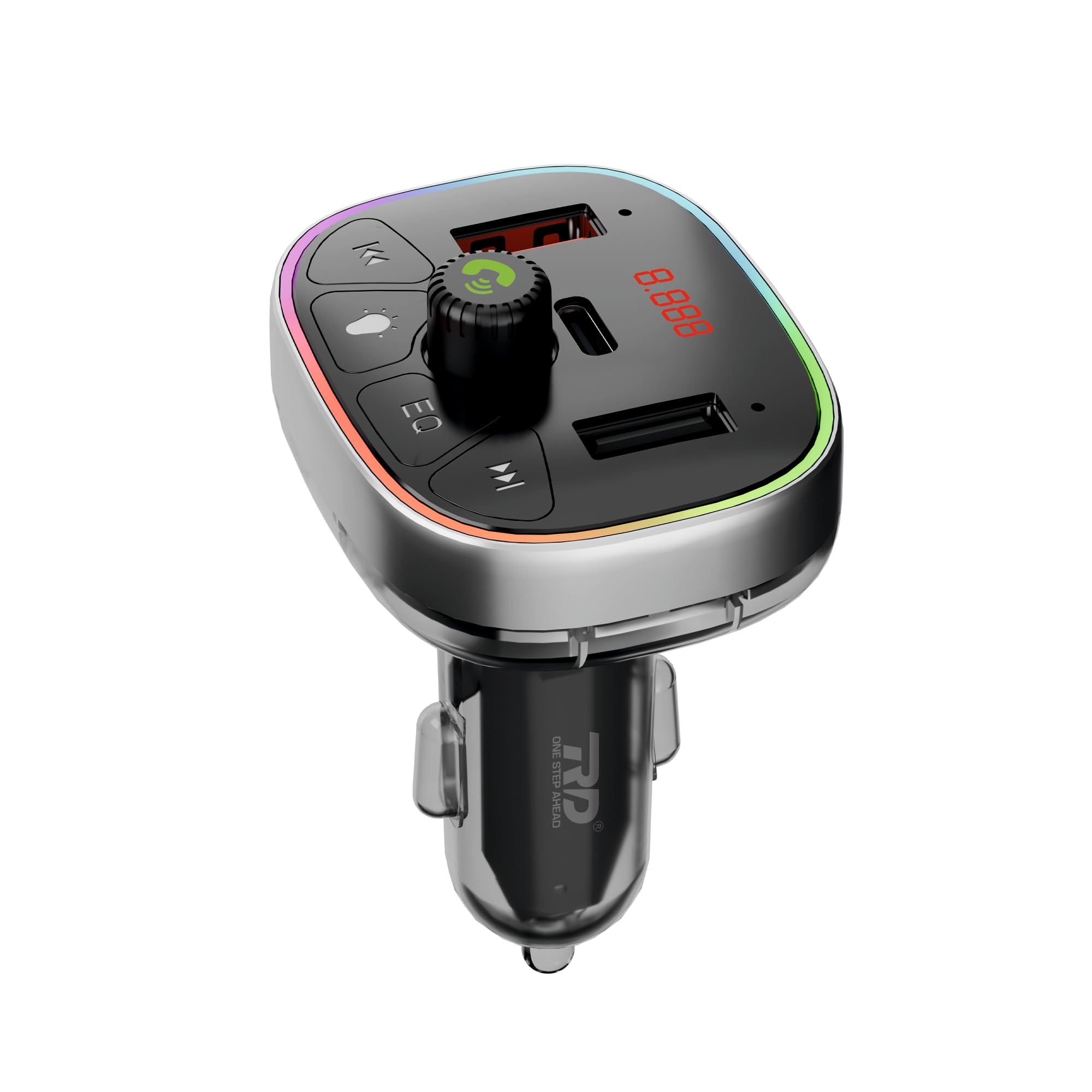 rd c-600 car mp3 player charger 25w, bluetooth 5.0 fm transmitter with dual usb & pd type-c charging ports, hands-free calling, usb disk music player, noise reduction & 12-color ambient light