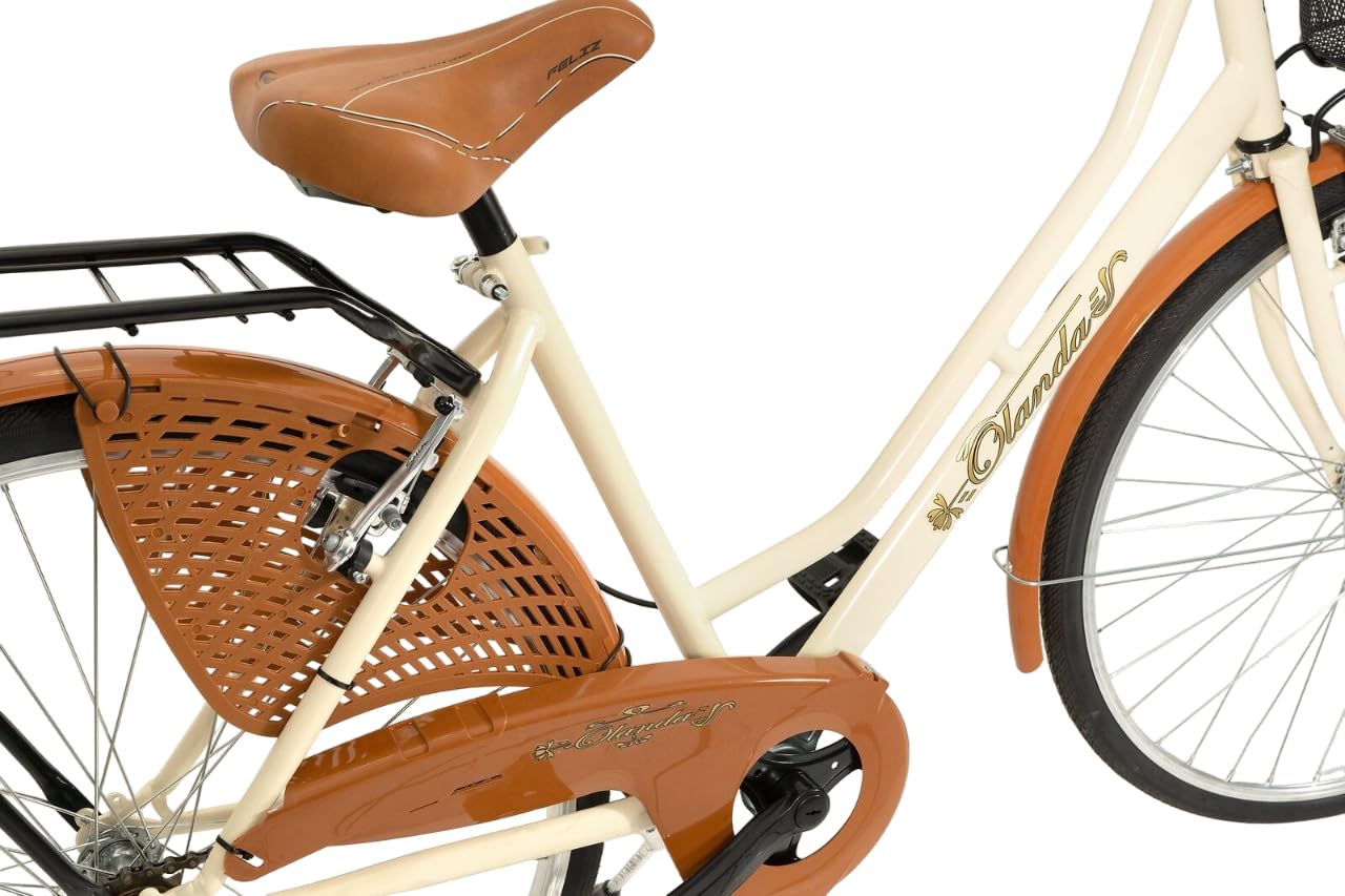 Bici Olandese Donna Madicks 26" - City Bike Vintage Con Cestino, Beige, Gi&agrave; Assemblata