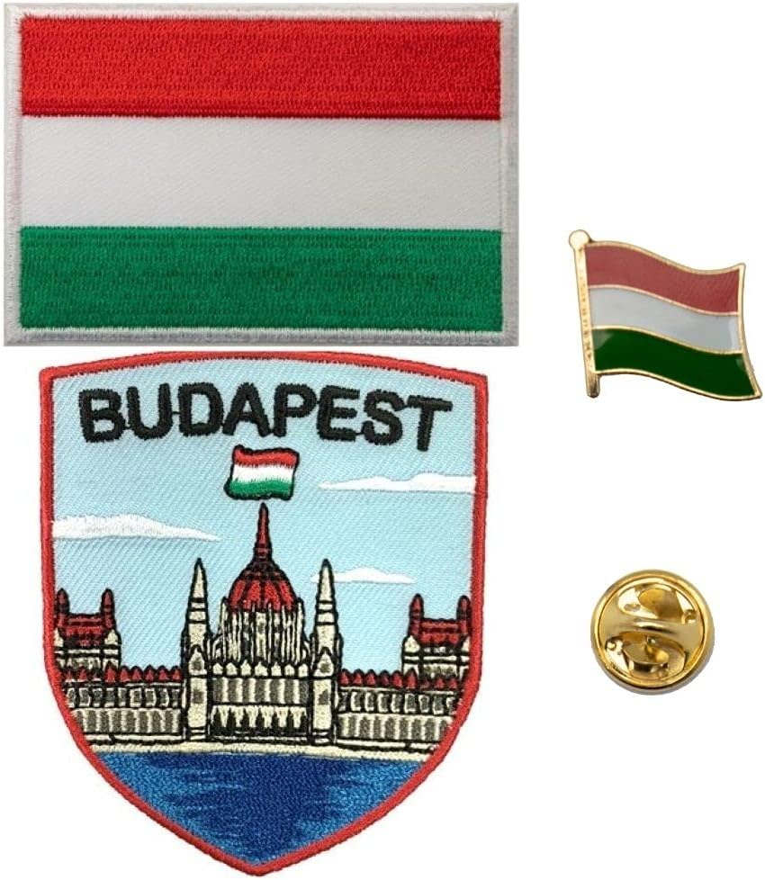 A-ONE - Parliament of Budapest Shield Embroidery+Hungary Country Flag Patch and Lapel Pin, Europe Landmark Patch, European Flag Pin, Durable Patch, Iron on Badge for Jacket Clothes NO. 230B