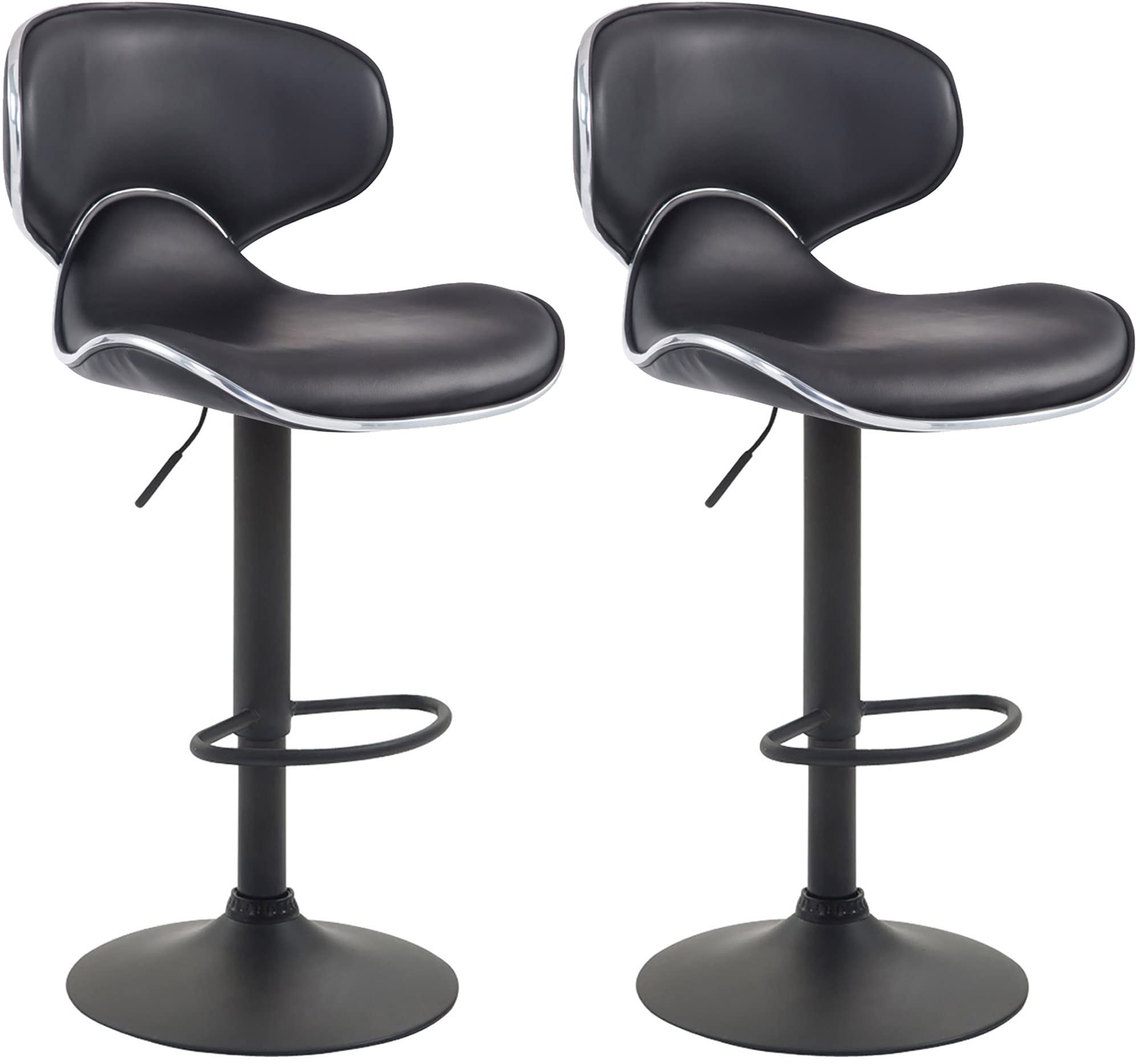 CLP Set De 2 Taburetes Las Vegas Tapizados En Simil Cuero I 2 Sillas Altas Modernas & Regulables En Altura, Color:Negro, Color del Marco:Negro