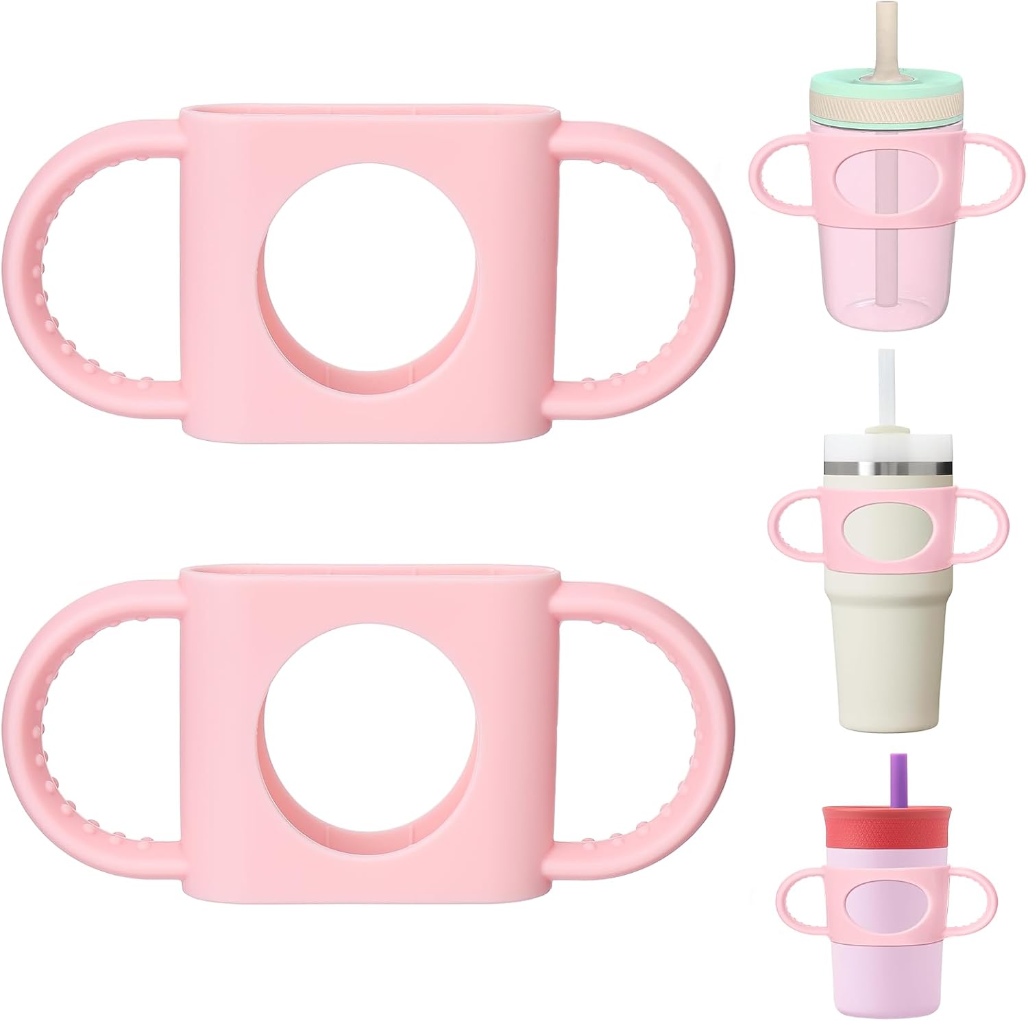 Mity rain Cup Grip Compatible with Owala Toddler Cup - Kid Cup Silicone Dual-Handle Fit for Owala 12oz, for Zak 12oz 15oz, for Stanley 14oz, Kid Water Bottle Handle Tumblers Accessories(2pcs Pink)