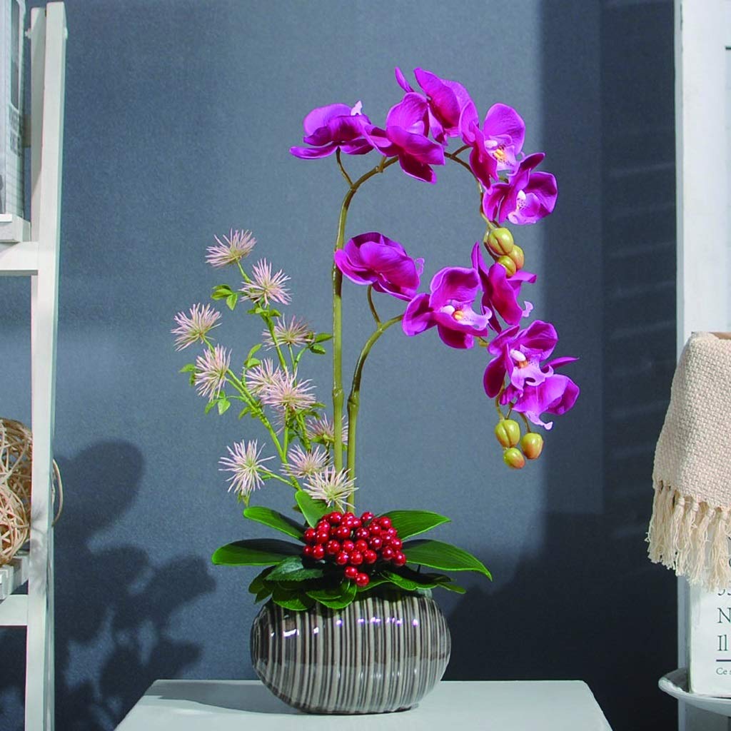 Fiore Finto Bonsai Artificiali Orchidee di Seta Phalaenopsis con Vaso utilizzato per Home Office Party Wedding Fiore Finto Bonsai Pianta Artificiale Viola