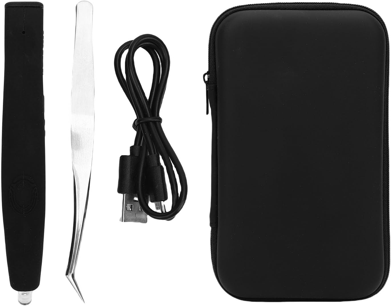 ASHATA Lash Tweezers for Eyelash Extensions with Glue Curing Lamp, Anti Slip Handle Cordless Fast Curling Handheld Eyelash Extension Light, 5-10 Seconds, 150mAh Battery