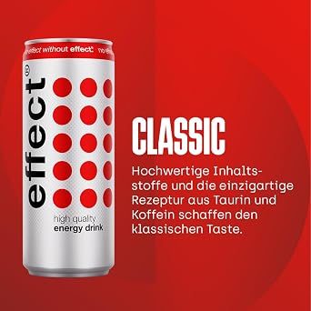 effect Energy Drink Classic - Tray with 24 x 500 ml Energy Cans Disposable Caffeinated Soft Drink with B Vitamins - Unique & Refreshing Taste Vegan