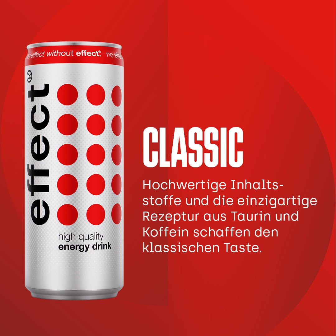 effect Energy Drink CLASSIC – Tray mit 24 x 330 ml Energy Dosen Einweg, Koffeinhaltiges Erfrischungsgetränk mit B-Vitaminen – einzigartiger & erfrischender Geschmack, vegan