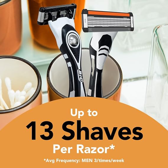 BIC Flex 5 Refillable Razors for Men, Long-Lasting 5 Blade Razors for a Smooth and Comfortable Shave, 1 Handle and 7 Cartridges, 8 Piece Shaving Kit