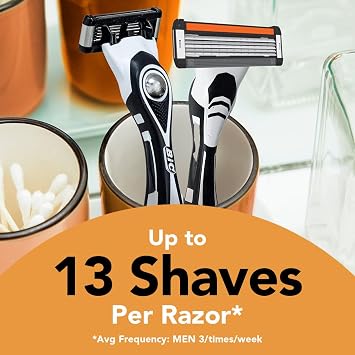 BIC Flex 5 Refillable Razors for Men, Long-Lasting 5 Blade Razors for a Smooth and Comfortable Shave, 1 Handle and 7 Cartridges, 8 Piece Shaving Kit
