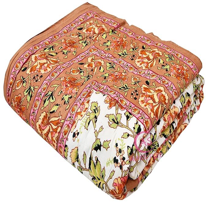 Image of EMIOUR 400 TC Pure Cotton Soft Jaipuri AC Quilt /Razai /Rajai Floral Print,Jaipuri Razai Cotton Quilt for Winter,Lightwieght Jaipuri Razai (Design 14, Double Bed)