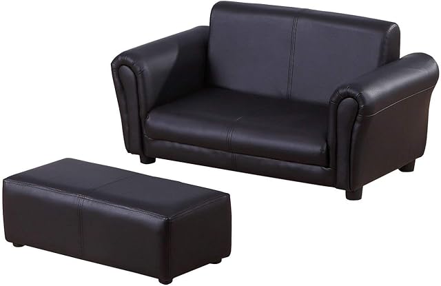 HOMCOM 2 Seater Toddler Chair Kids Twin Sofa Childrens Double Seat Chair Furniture Armchair Boys Girls Couch w/Footstool (Black)