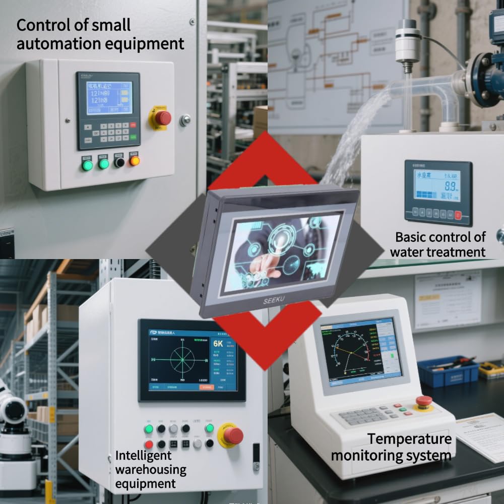 Marhynchus Touchscreen HMI PLC Programmabile 7in, Misurazione della Temperatura Alta Velocità, 12in 8out 6 Contatori 3K, Adatto per Automazione Industriale con Funzioni Unique