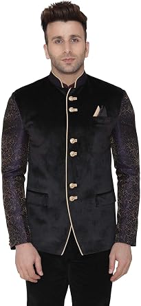 WINTAGE Mens Velvet Casual and Festive Indian Jodhpuri Grandad Bandhgala Blazer