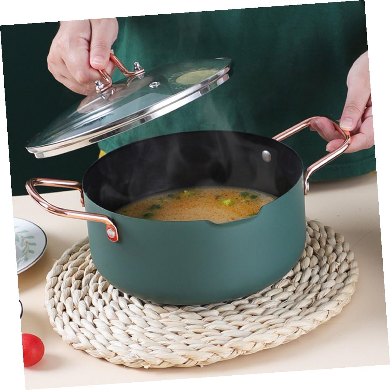 Multifunctional Food Cooking Pot and Non-stick Soup Pan 20cm with Frying Rack, Household Kitchen Stockpot for Food Preparation Random Color