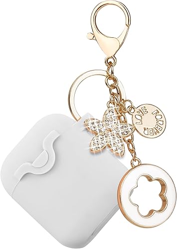 Secure Lock - Funda de silicona compatible con AirPods 1 y 2 con llavero brillante, funda protectora suave para auriculares para mujeres y niñas,