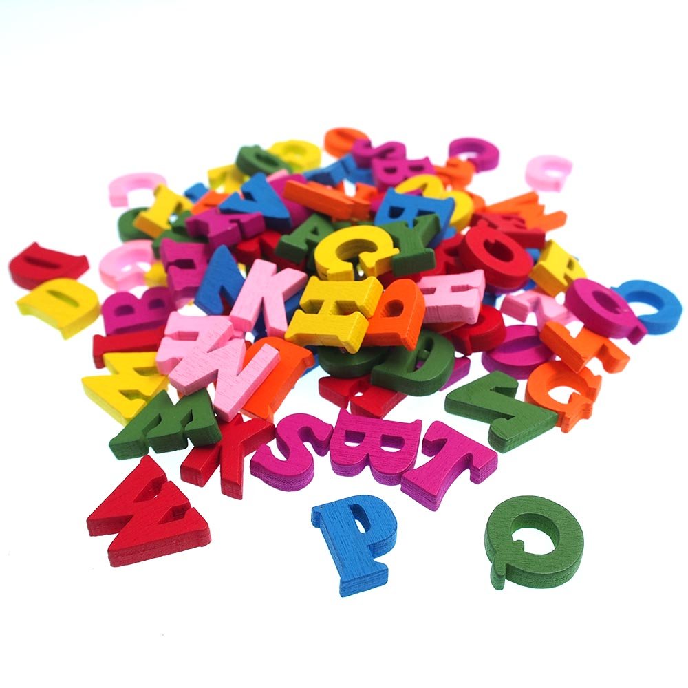 RayLineDo 100pcs Wooden Capital Letters Sewing Buttons Pendants DIY Craft Clothes Decor