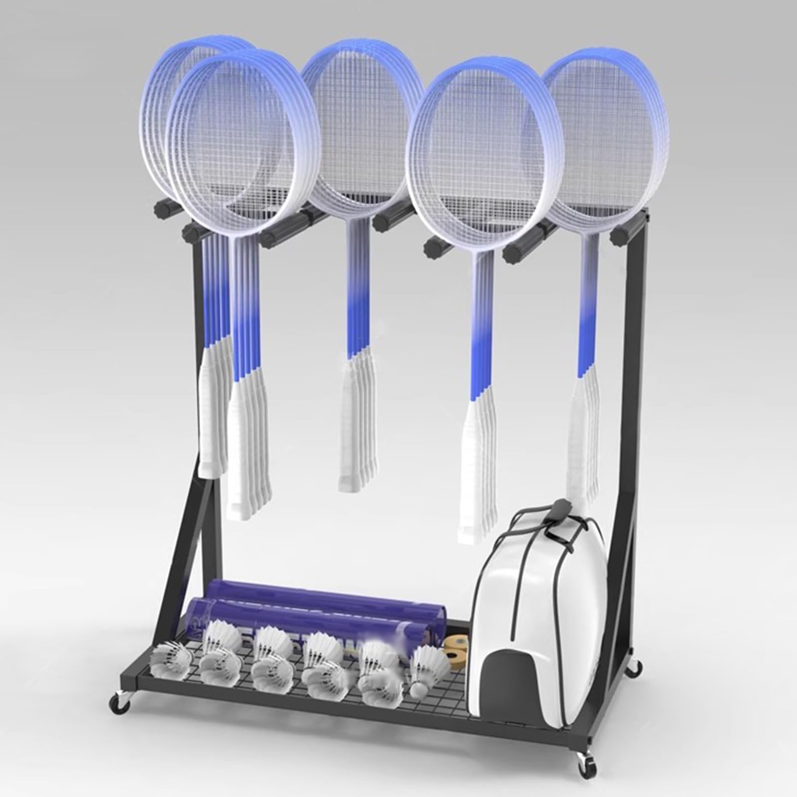 Generico Supporto per Racchette, espositore Mobile, Supporto per Palline da Basket, Supporto per Racchette da Badminton Mobile, Supporto per Racchette Commerciali per Palestra/Campo/Club, Grande capa