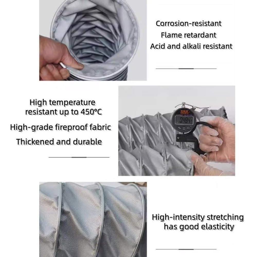 Manguera flexible de fibra de vidrio, manguera de conducto resistente a altas temperaturas para aplicaciones de ventilación, soplador, secadora y escape