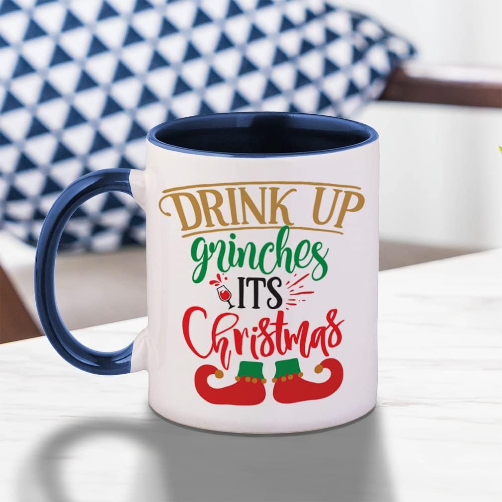 Style In Print Ceramic Colorful Coffee Mug 11 Ounces Drink up Grinch's Its Christmas Tea Cup Christmas Wine Glass Maroon Inner Handle