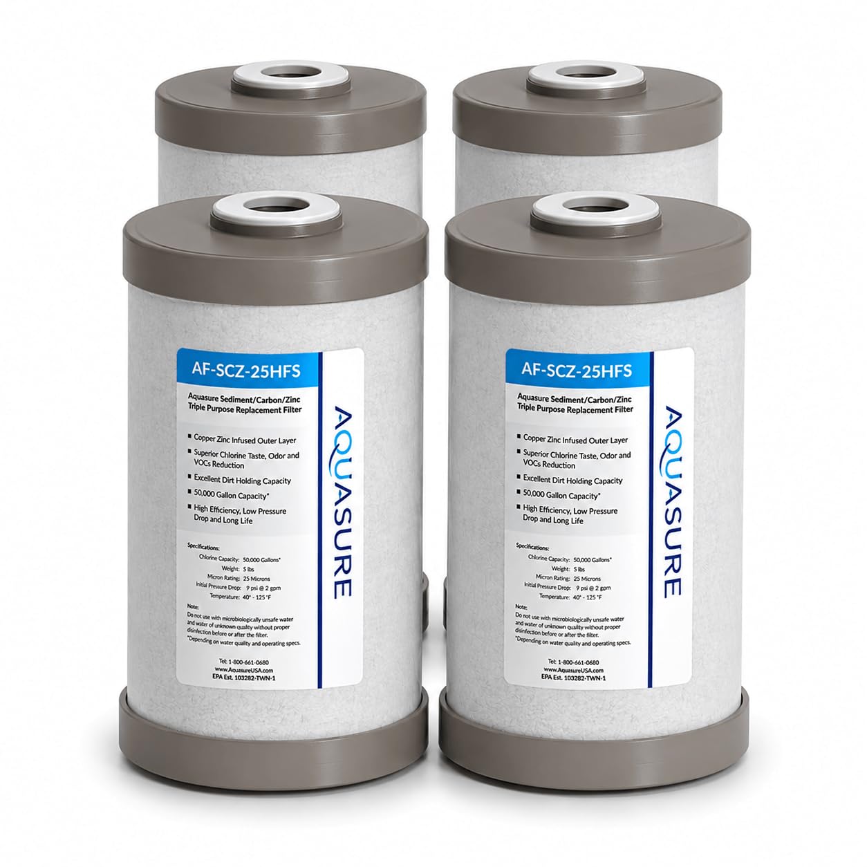 Aquasure Fortitude V2 Series Sediment/Carbon/Zinc Replacement Filters (4, Standard)