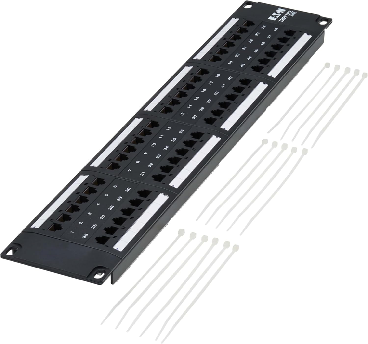 Eaton Tripp Lite Series 48-Port Patch Panel for PoE Applications, Cat5/Cat5e/Cat6, Type 4 PoE++ (4PPoE), RJ45 Ethernet, 2U Rackmount, Black, TAA Compliant, Lifetime Manufacturer's Warranty (N252-P48)