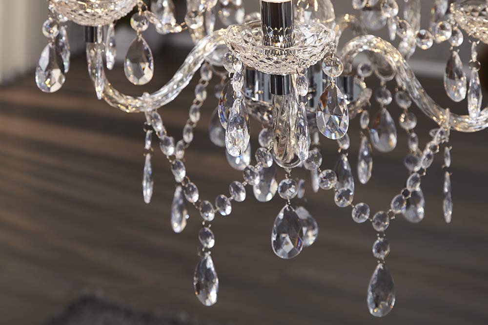 Riess Ambiente Moderner Kronleuchter CRYSTAL Klar 55cm mit 5 Armen Acrylglas E14 5-flammig Kerzen Lüster mit 15 Prismen Deckenleuchte