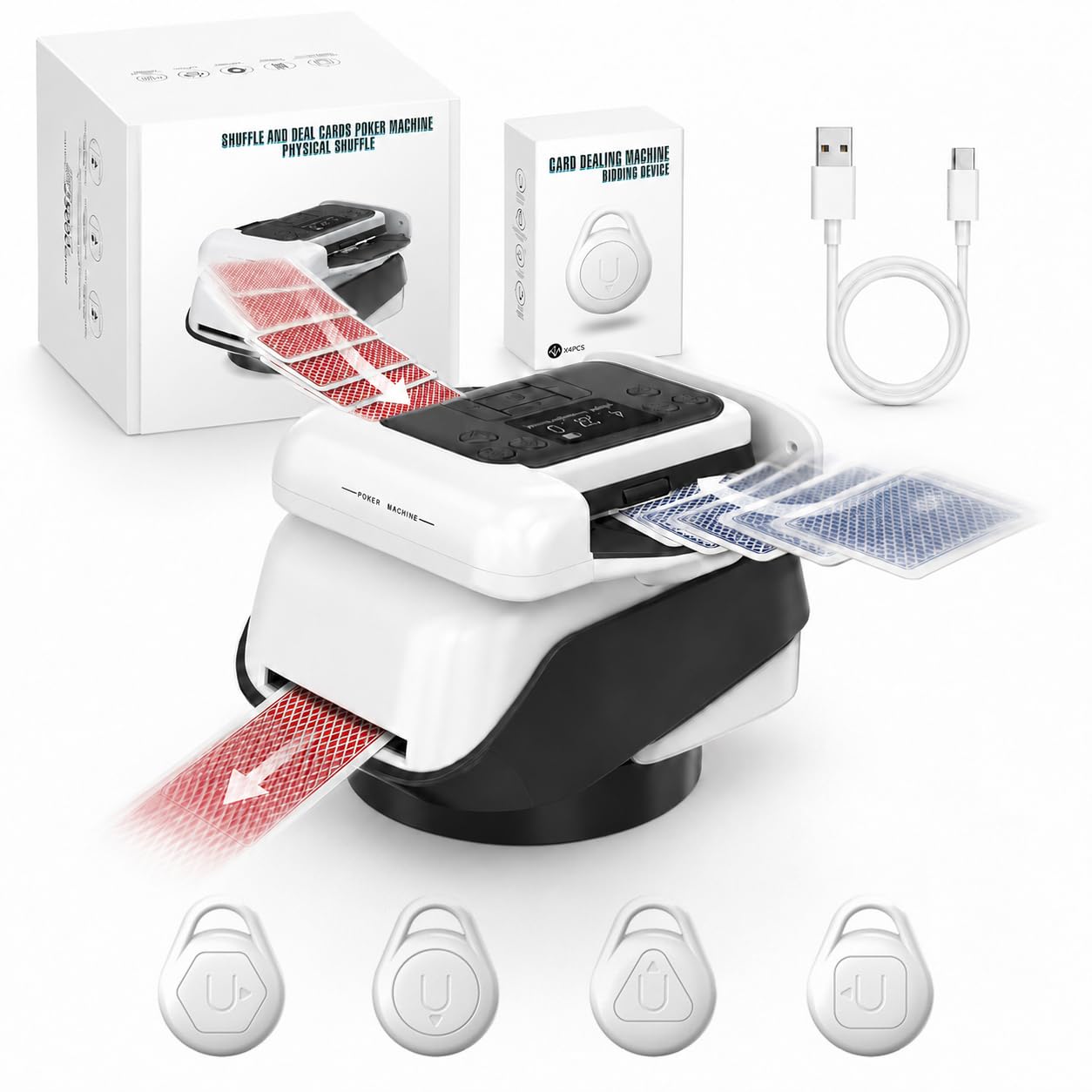 Barajador 2 en 1 Automático Giro 360° para Cartas | Equipado con 4 controles remotos, para 2 a 12 jugadores, mezclado rápido ideal para fiestas y partidas de póker