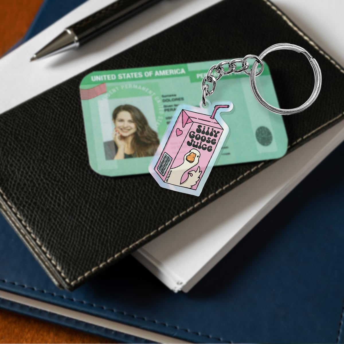 Funny Silly Goose Keychain for Kids Teen Girls Women, Cute Goose Decor Acrylic Key Ring Accessories, Funny Gag Gifts for Friends Coworkers White Elephant Gifts for Adults -1