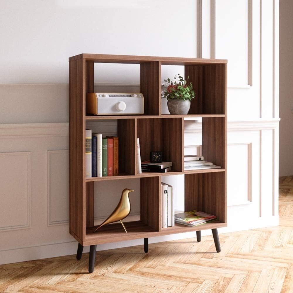 lcy Mid-Century Bookcase Modern Display Open Storage Bookcase Freestanding Decorative Organiser Shelves Living Room Bedroom Home Office Furniture