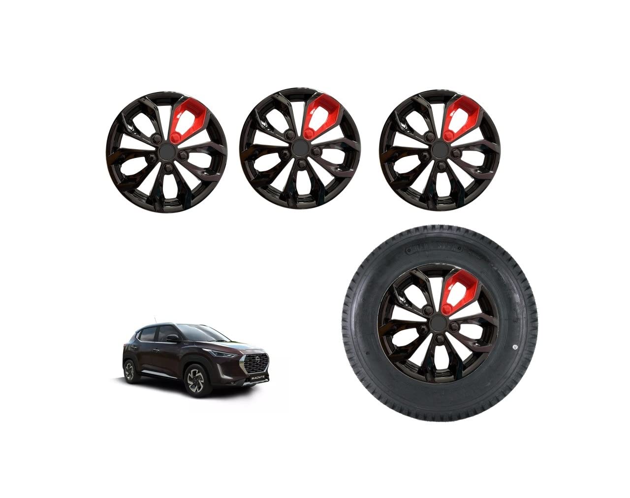 HUDMOZ Car Wheel Cover/Cap Hubcaps Fury Black and Red Strip 16 Inches