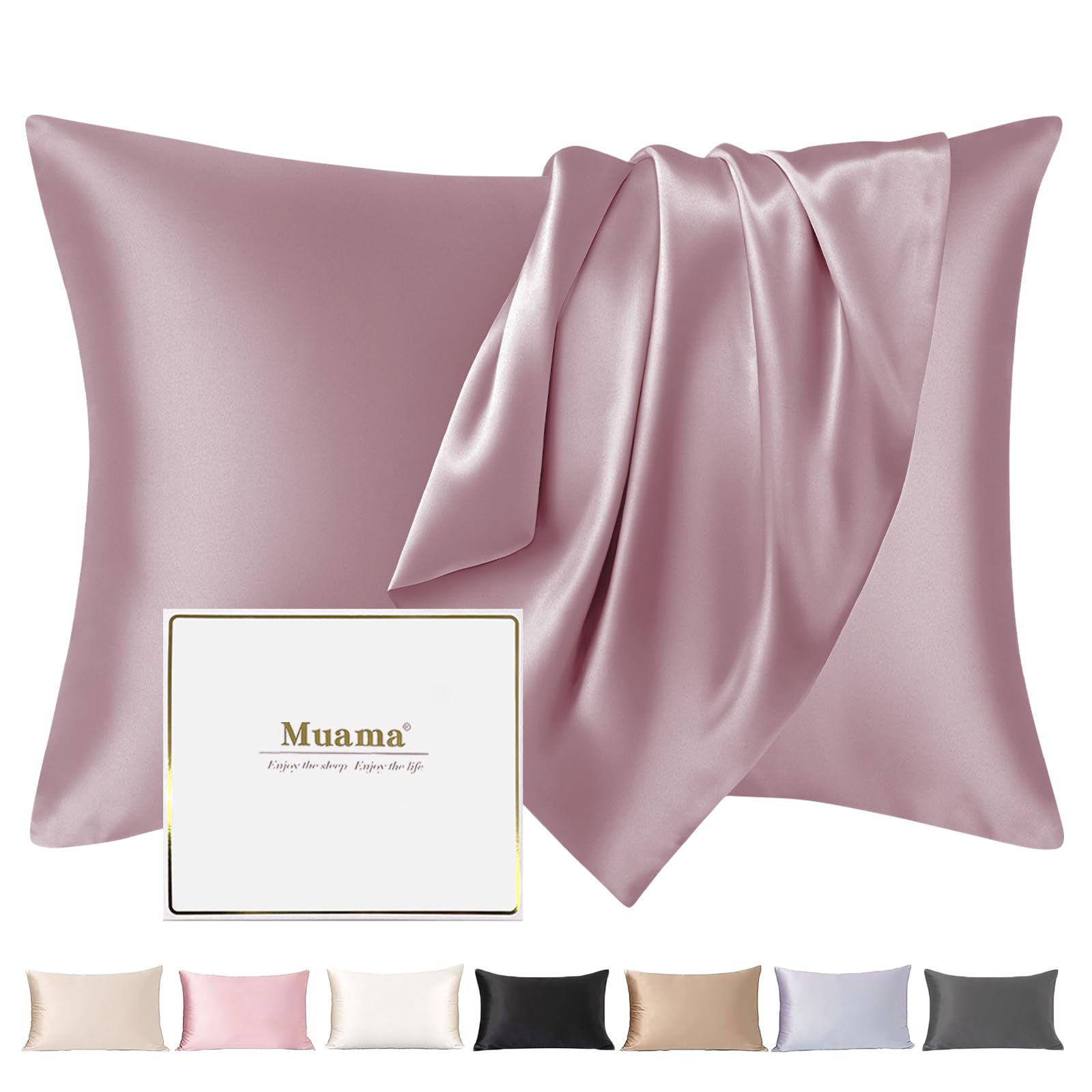 Muama Seidenkissenbezug Maulbeerseide für Haar & Haut | Silk Pillowcase, Reduziert Haar-Frizz & Hautfalten, Thermoregulierend, Kühl, atmungsaktiv, Diskreter Reißverschluss, 1 Stück