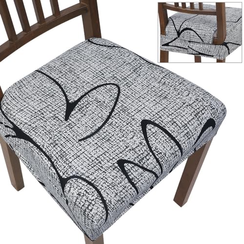 Image of SearchI Stretch Dining Chair Seat Covers Set of 4, Soft Removable Washable Seat Covers for Dining Chairs, Dining Room Seat Cover Protector (Rear-Covered, Grey Lotus)