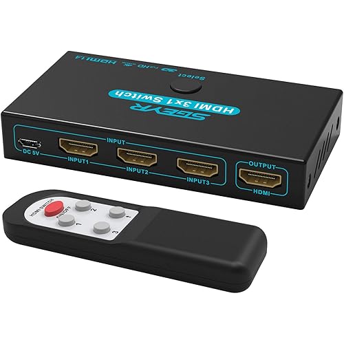 SGEYR HDMI Switch, HDMI Switcher Splitter 3 in 1 Out HDMI Switch Selector Box Hub with IR Remote Control,Monitor Switch Support HDMI 1.4 HDCP 1.4 4K@30Hz Ultra HD 3D 2160P 1080P