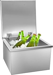 Drop in Ice Chest, 32 Quarts Capacity Ice Cooler, Commercial Stainless Steel Ice Bin with Hinged Cover, Outdoor Kitchen Ice Bar for Cold Wine Beer, 20" Lx14 Wx13 H