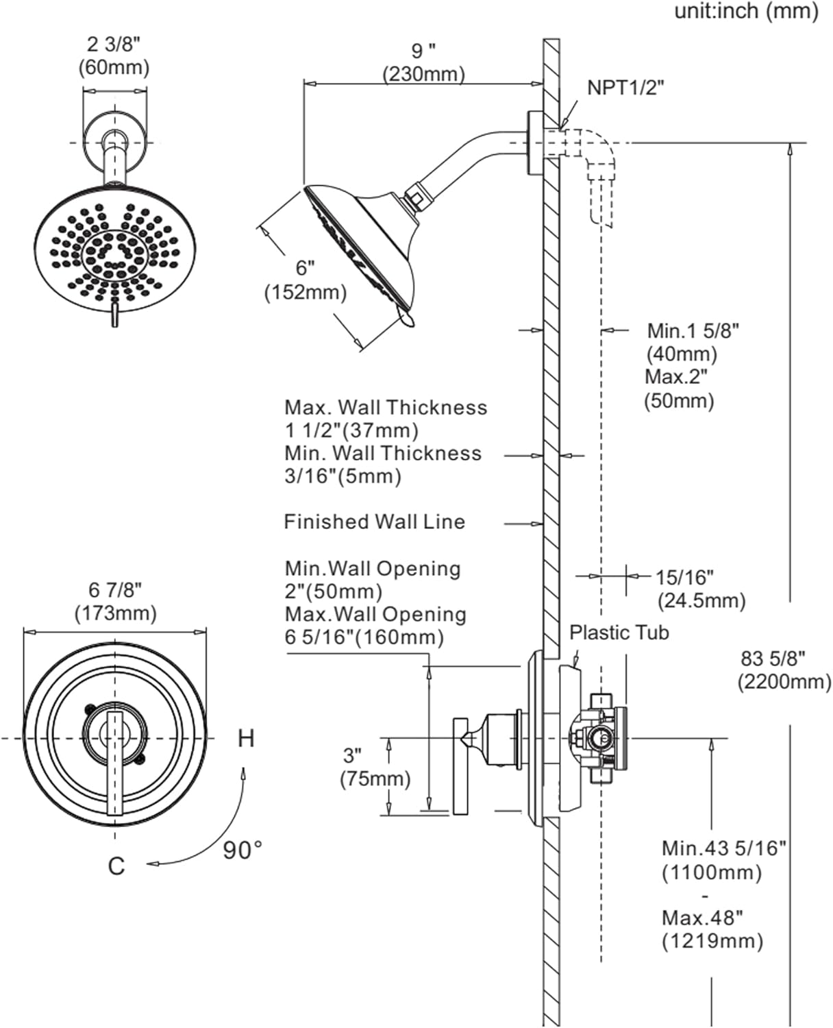Shower Faucet Set Brushed Nickel: WOWOW Bathroom Shower System with 6-Inch Rain Shower Head, Single Handle Shower Trim Kit Combo Set High Pressure (Valve Include）