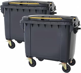 Outdoor Trash Can with Lid and Wheels, Garbage Can with Wheels 2 Pack 175 Gallons, Garbage Bin Storage Outdoor Waste Transfer Disposal/Shopping Mall/School/Garage (Black)