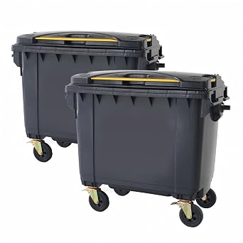 Outdoor Trash Can with Lid and Wheels, Garbage Can with Wheels 2 Pack 175 Gallons, Garbage Bin Storage Outdoor Waste Transfer Disposal/Shopping Mall/School/Garage Black