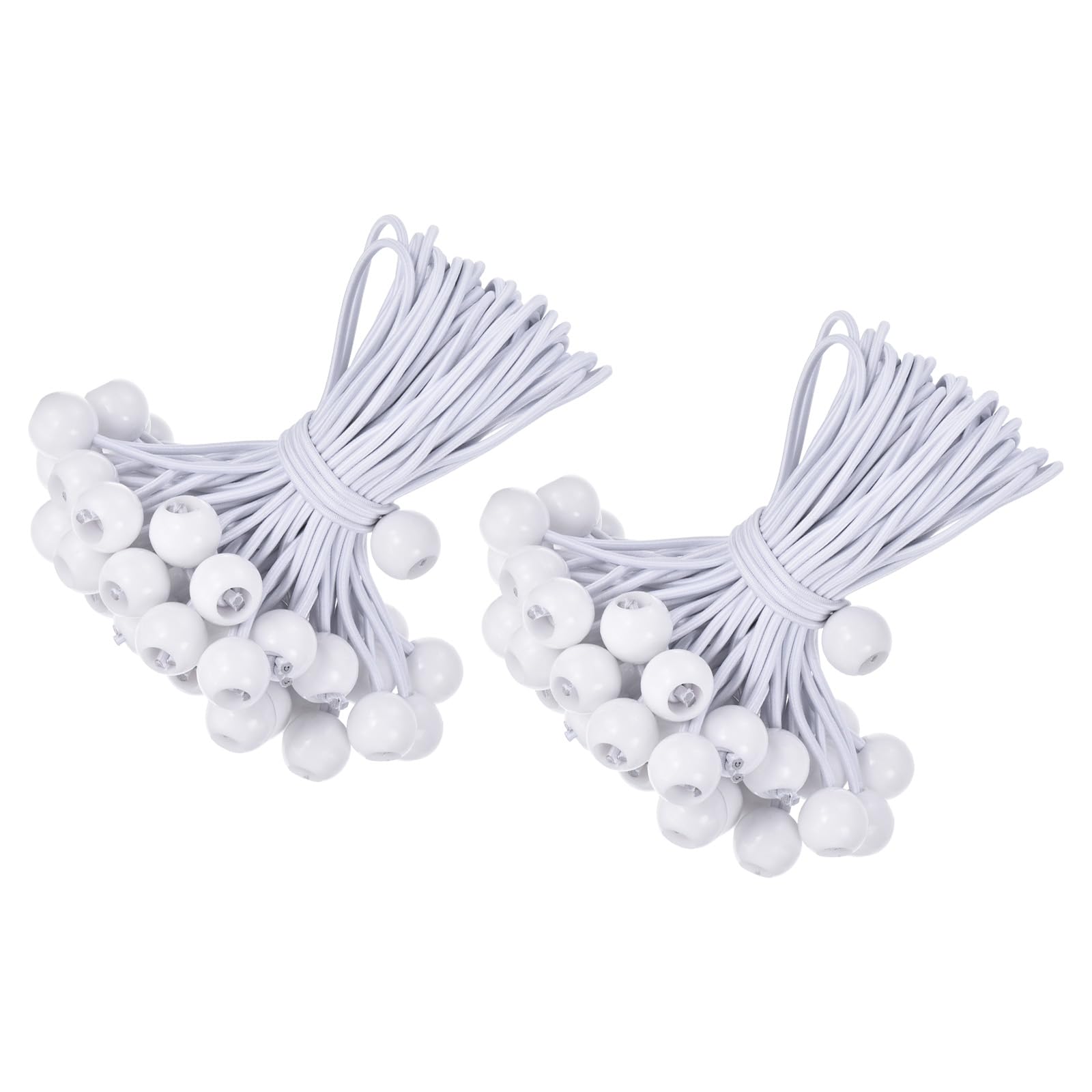 YOKIVE 100 Pack Tarp Ball Bungee Cord, Elastic Tie-Down Strings with Balls, White