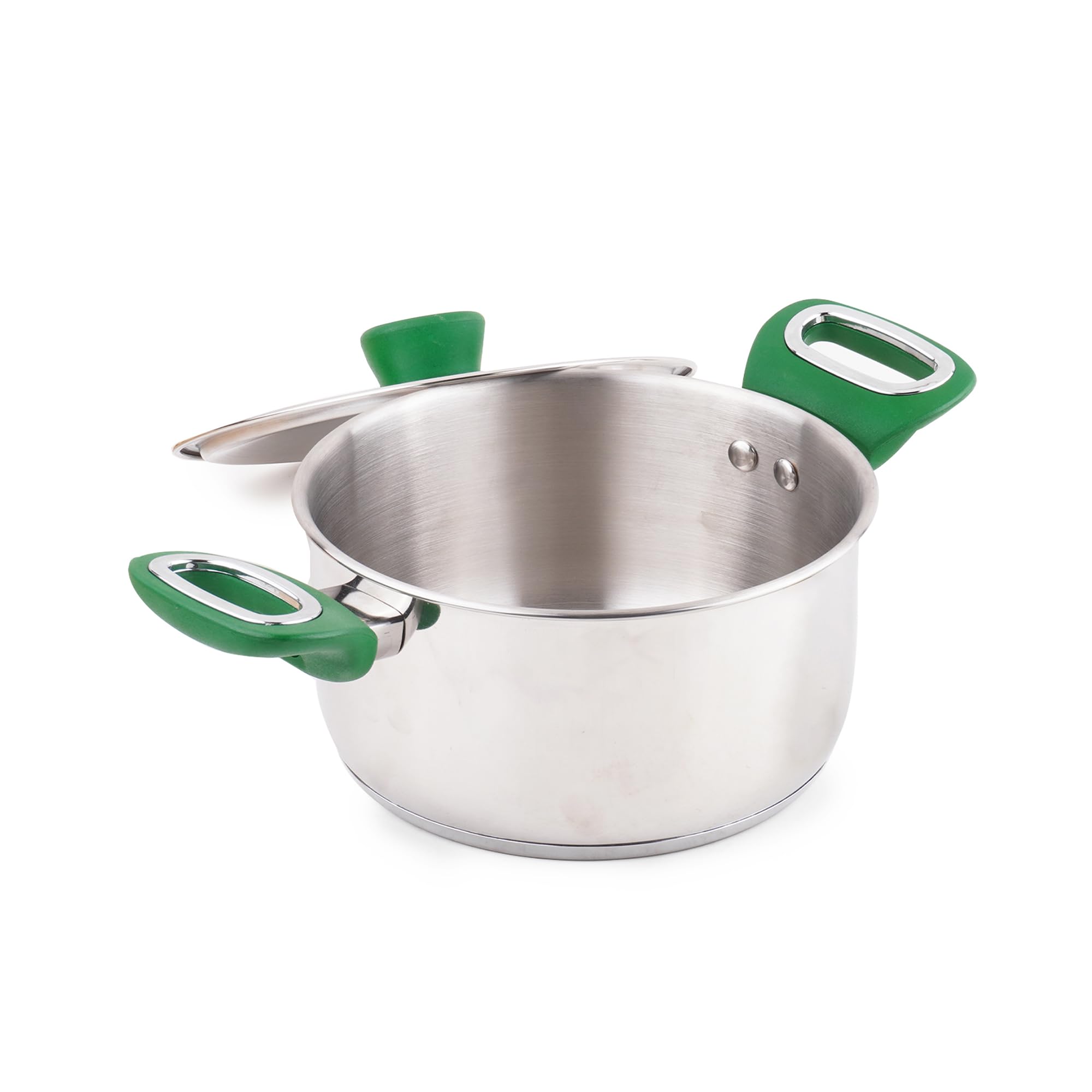 The Indus Valley Stainless Steel Sandwich Bottom Stock Pot/Handi/Milk Pan with Bakelite handle | 16.9cm/ 6.7 inch, 1.5Ltr, 0.61kg | Induction Friendly | 3-Layer Bottom,100% Toxin-Free