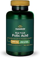 Vista 1 de Swanson Real Food ácido fólico Folato Vitamina B-9 Cardiovascular Prenatal Salud de Citrus Limon Extracto Vegano Sin Gluten Sin OMG B9 1000 mcg 100